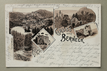 AK Gruss aus Berneck / 1902 / Mehrbildkarte / Brücke / Ortsansicht / Litho Lithographie